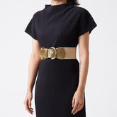 Texture Faux Leather Belt - Gold - L